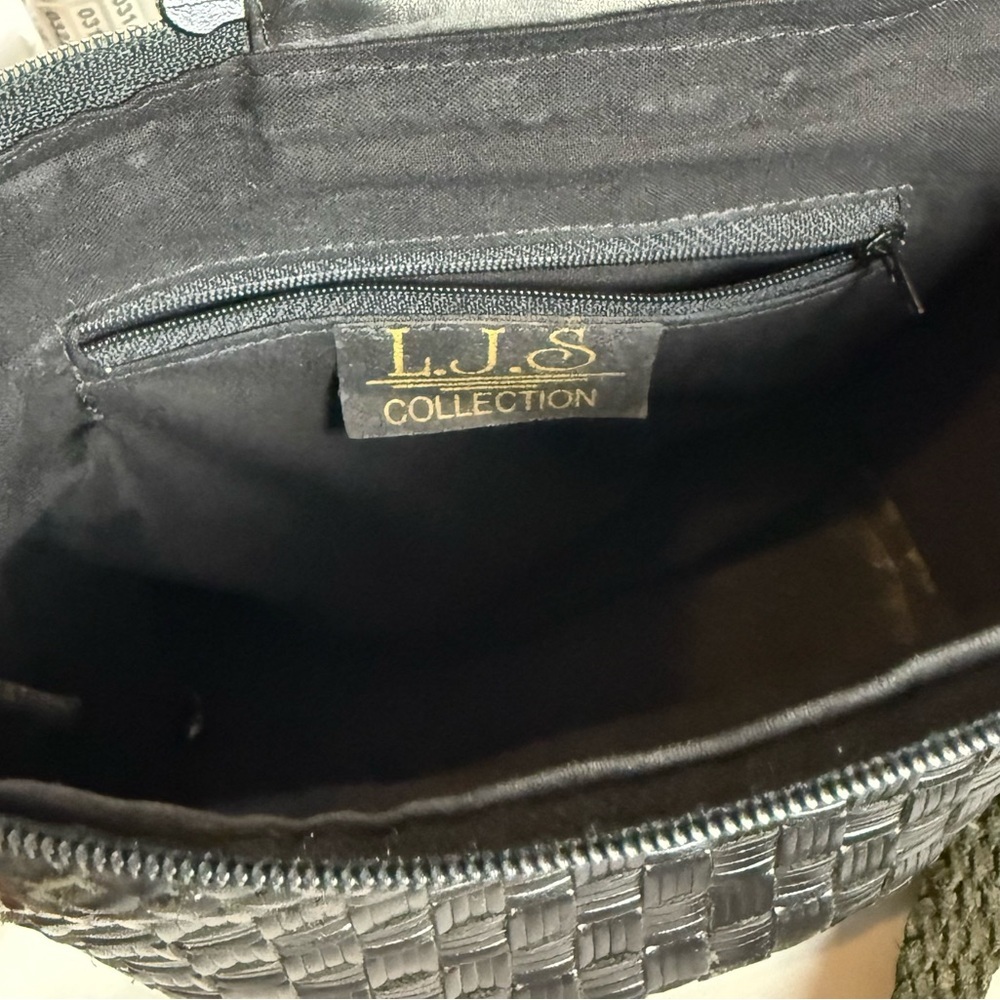 vtg 90s L.J.S Collection Woven Leather Small Crossbody Bag Black Basketweave - Picture 6 of 10